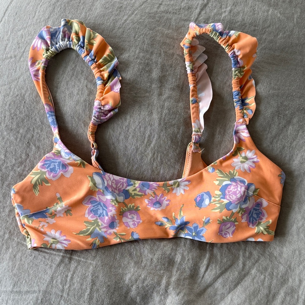 Aerie Floral Printed Ruffle Scoop Bikini Top
